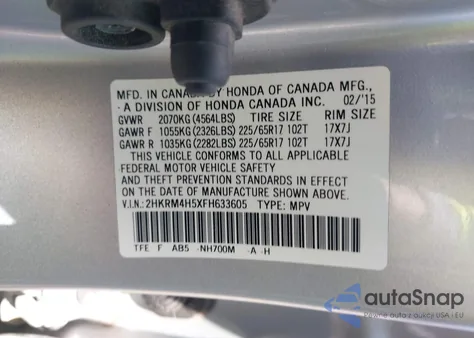 2015 Honda Cr-V Ex from USA, damaged, VIN 2HKRM4H5XFH633605